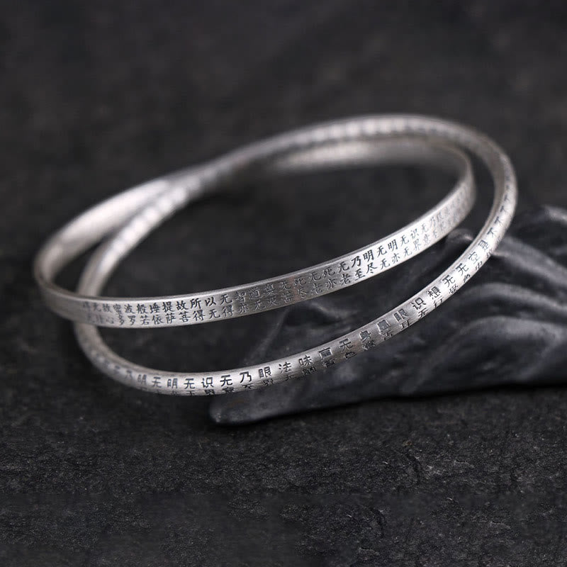 Buddha Stones 999 Sterling Silver Heart Sutra Carved Protection Bracelet Bangle - image 4