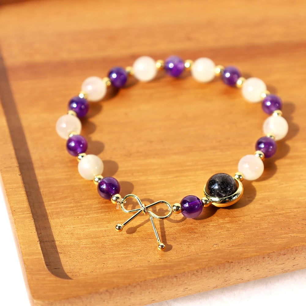 Amethyst Cat Eye Black Rutilated Quartz Spiritual Bead Bracelet - image 2