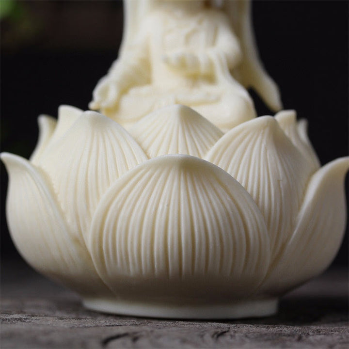 Buddha Stones Mini Ivory Fruit Kwan Yin Avalokitesvara Lotus Wealth Desk Decoration - image 6