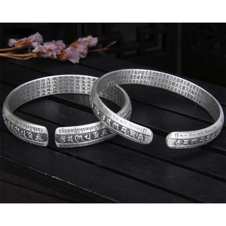 999 Sterling Silver Om Mani Padme Hum Heart Sutra Lotus Peace Bracelet Bangle - image 7