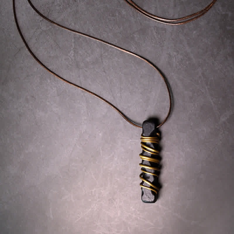 Buddha Stones Tibet Ebony Wood Copper Balance Peace Necklace Pendant - image 3