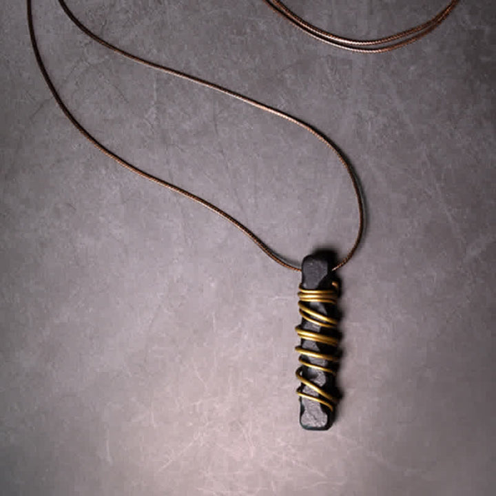 Buddha Stones Tibet Ebony Wood Copper Balance Peace Necklace Pendant - image 3