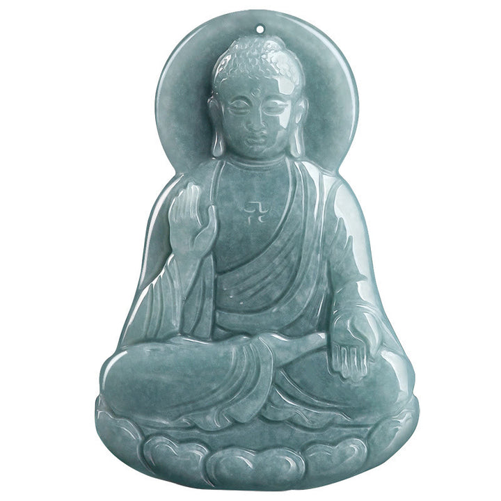 Buddha Stones Amitabha Buddha Natural Jade Lotus Amulet Compassion String Necklace Pendant - image 10