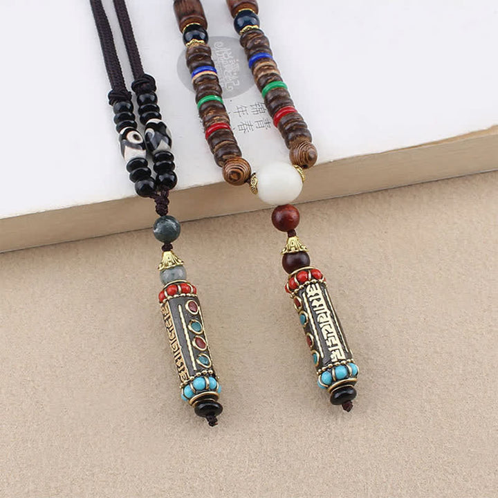 Buddha Stones Tibetan Om Mani Padme Hum Dzi Bead Wenge Wood Necklace Pendant - image 2