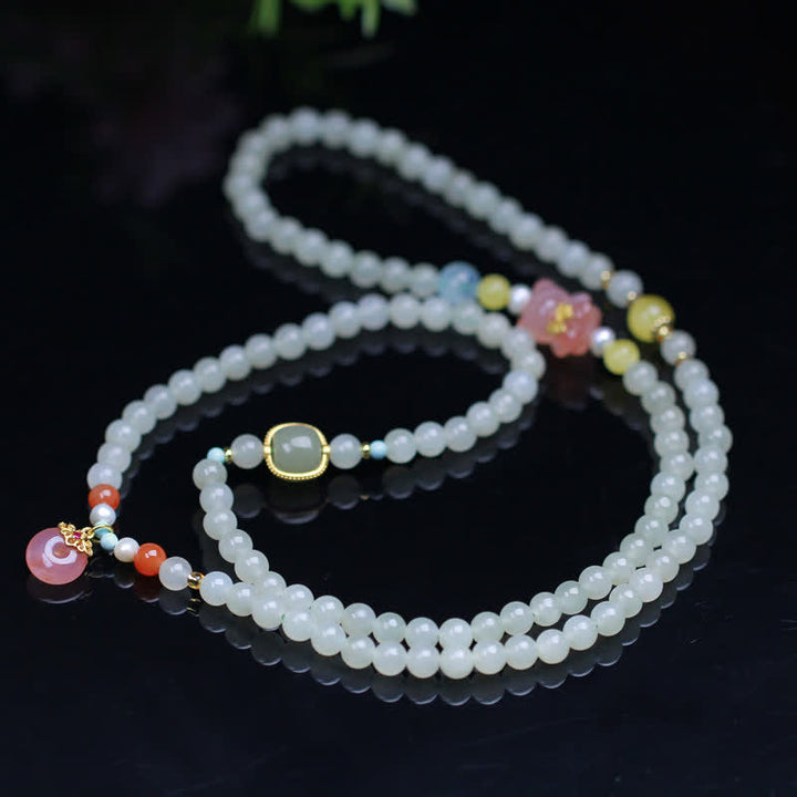 Natural Hetian Jade Pink Crystal Peace Buckle Happiness Abundance Bracelet - image 3