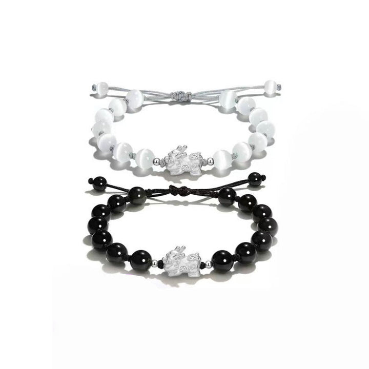 Buddha Stones Natural Black Obsidian Cat's Eye Pink Crystal PiXiu Strength Bracelet - image 8