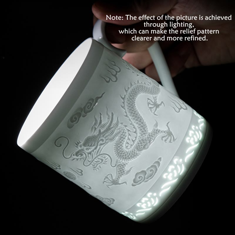 Buddha Stones Jingdezhen Linglong Porcelain Auspicious Dragon Phoenix Boat Smooth Sailing Ceramic Teacup Office Tea Cups 420ml - image 1