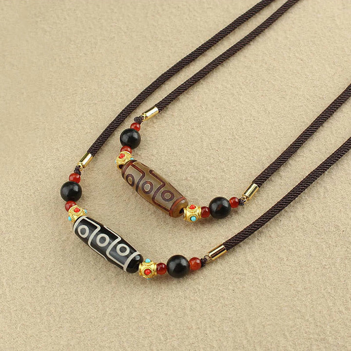 Buddha Stones Tibetan Nine-Eye Dzi Bead Protection Blessings String Necklace Pendant - image 13