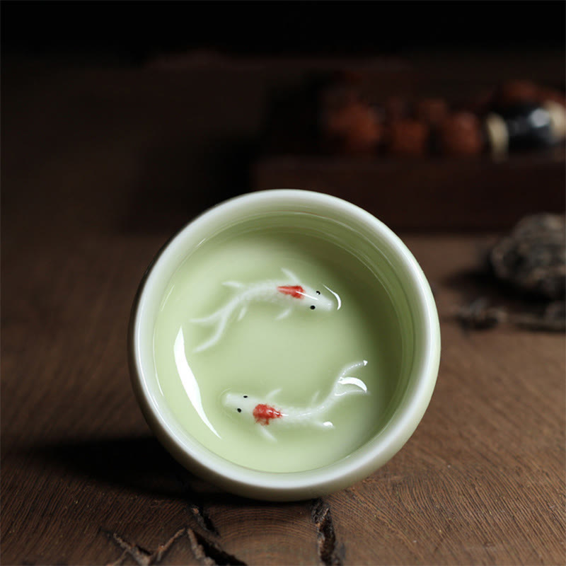Buddha Stones Colorful Koi Fish Ceramic Teacup Kung Fu Tea Cup Bowl - Yellow Koi Fish 6.8cm*3.4cm*55ml - image 39
