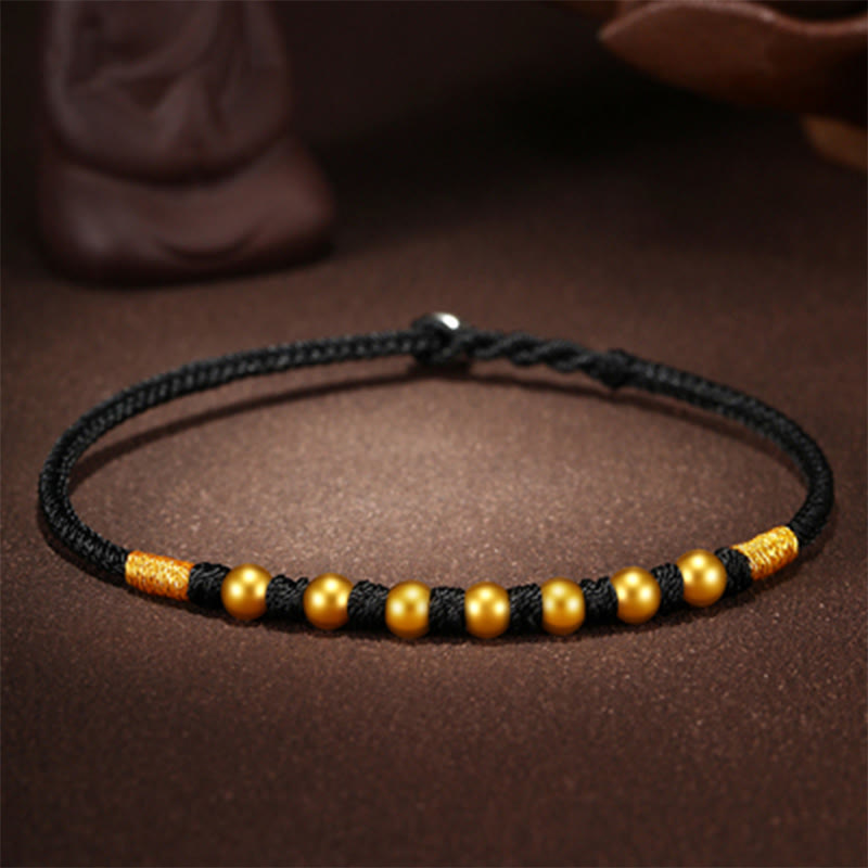 Buddha Stones 999 Gold Beads Luck King Kong Knot Handmade Braided Protection Bracelet