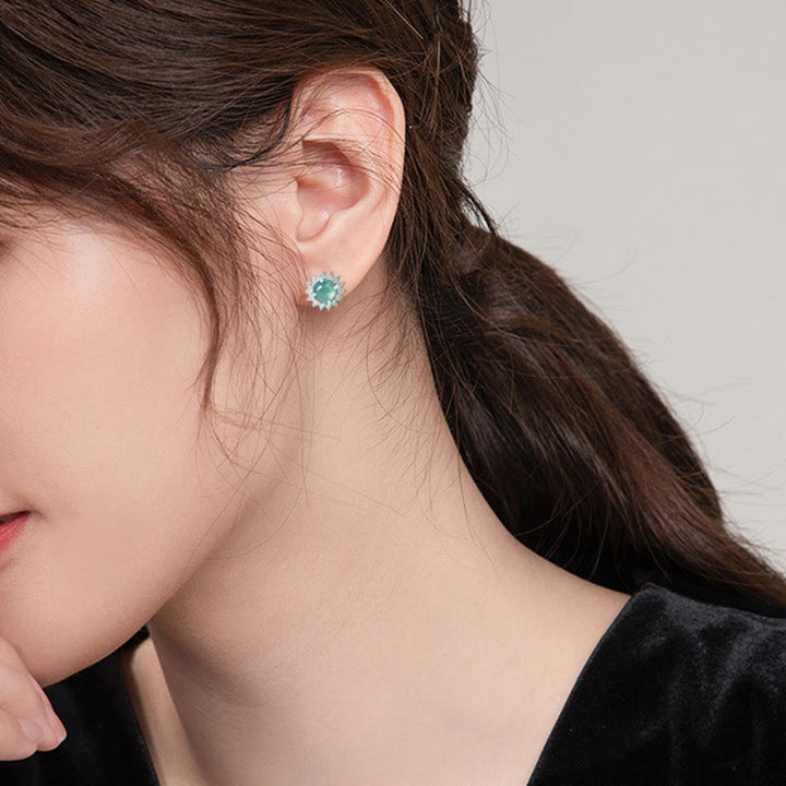 Buddha Stones 925 Sterling Silver Round Jade Luck Abundance Stud Earrings - image 4