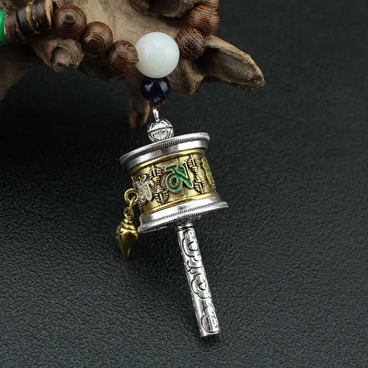 Buddha Stones Tibetan Om Mani Padme Hum Prayer Wheel Rotation Vajra Wood Necklace Pendant - image 9