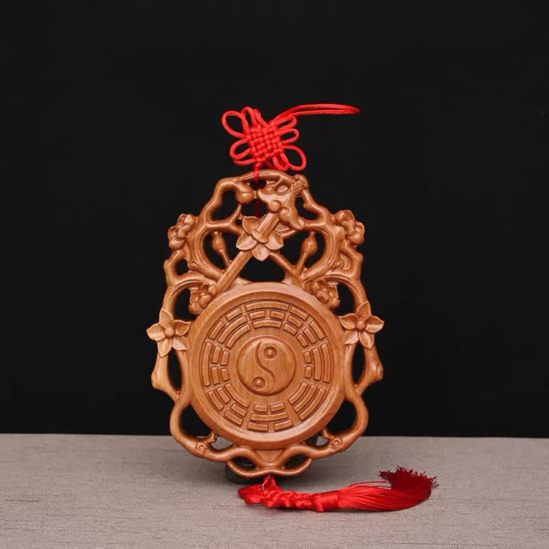 Feng Shui Bagua Map Peach Wood Chinese Knotting Balance Energy Map - 18*13.6cm - image 0