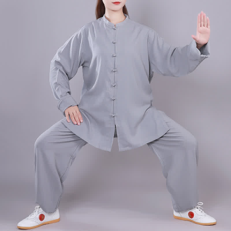 Tai Chi Qigong Meditation Prayer Spiritual Zen Practice Unisex Cotton Linen Clothing Set - Gray - Long Sleeve - US14，UK/AU18，EU46 (3XL)  - image 25