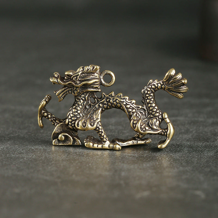 Buddha Stones Year Of The Dragon Mini Brass Dragon Luck Protection Home Decoration - Dragon 26*47*10mm - image 0