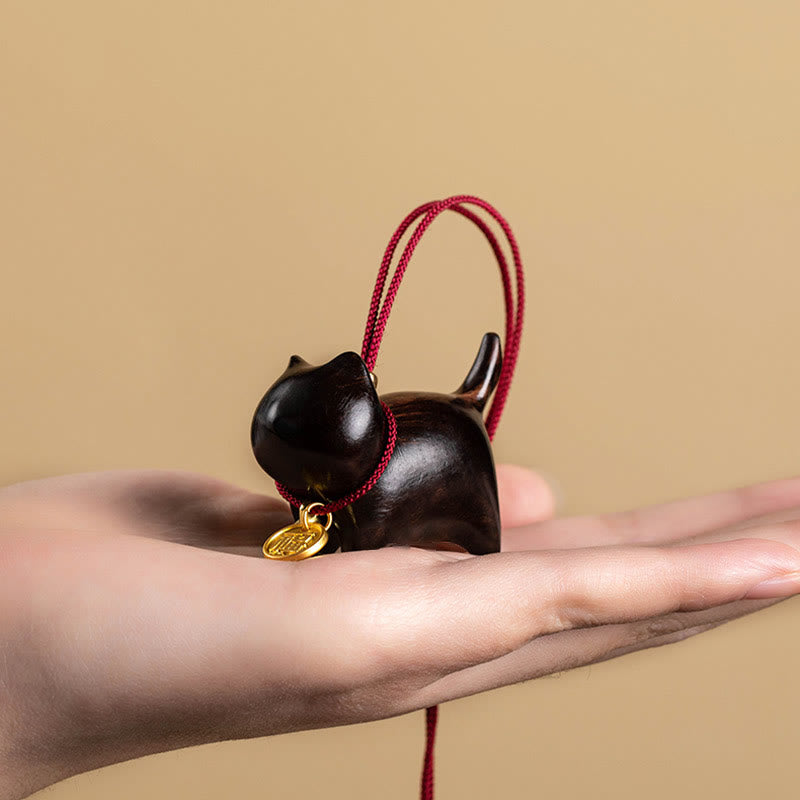 Buddha Stones Ebony Wood Green Sandalwood Lucky Cat Fu Character Lucky Fortune Bell Balance Car Hanging Decoration - image 4
