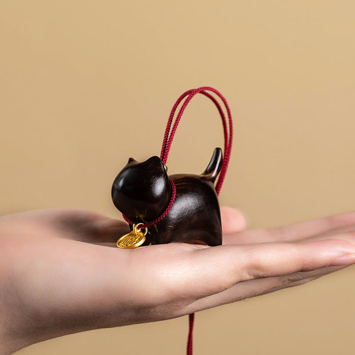 Buddha Stones Ebony Wood Green Sandalwood Lucky Cat Fu Character Lucky Fortune Bell Balance Car Hanging Decoration - image 4