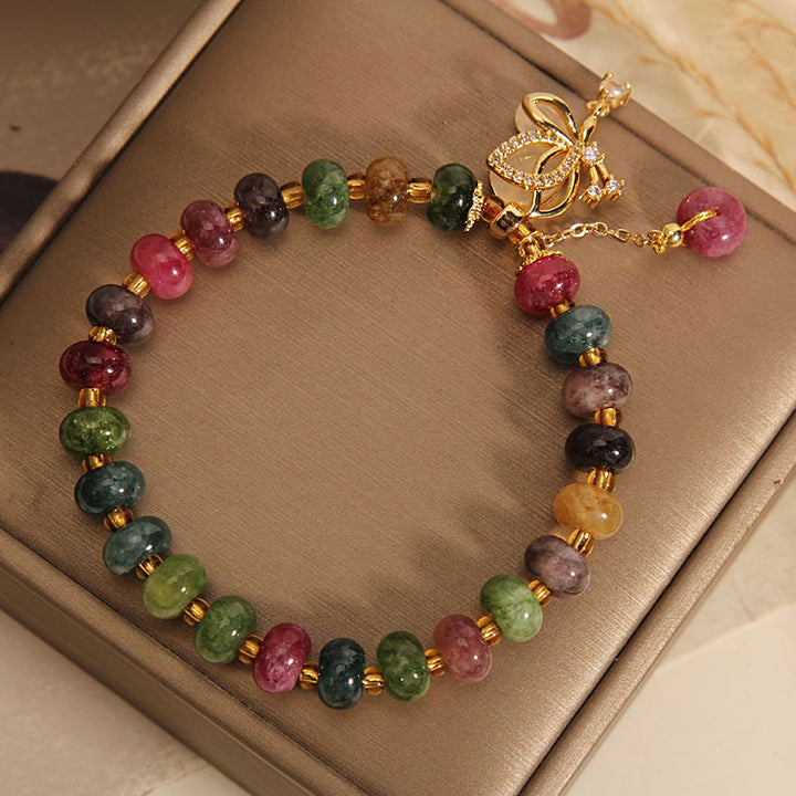 Buddha Stones Colorful Tourmaline Butterfly Charm Wisdom Bracelet