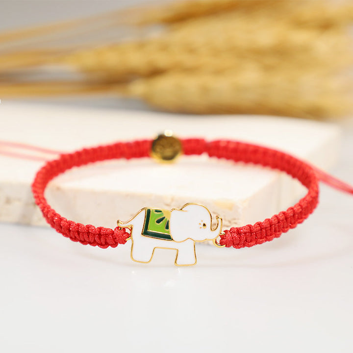 Tibetan Handmade 925 Sterling Silver Lucky Elephant Red String Bracelet
