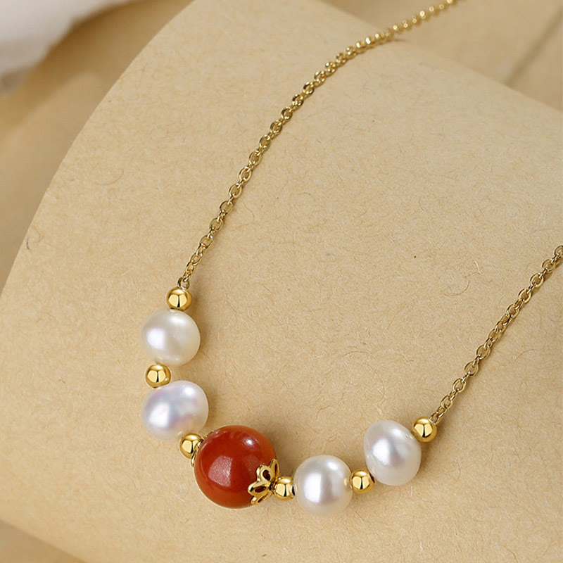 Buddha Stones 925 Sterling Silver Pearl Cinnabar Sincerity Healing Bead Chain Necklace Pendant - image 6