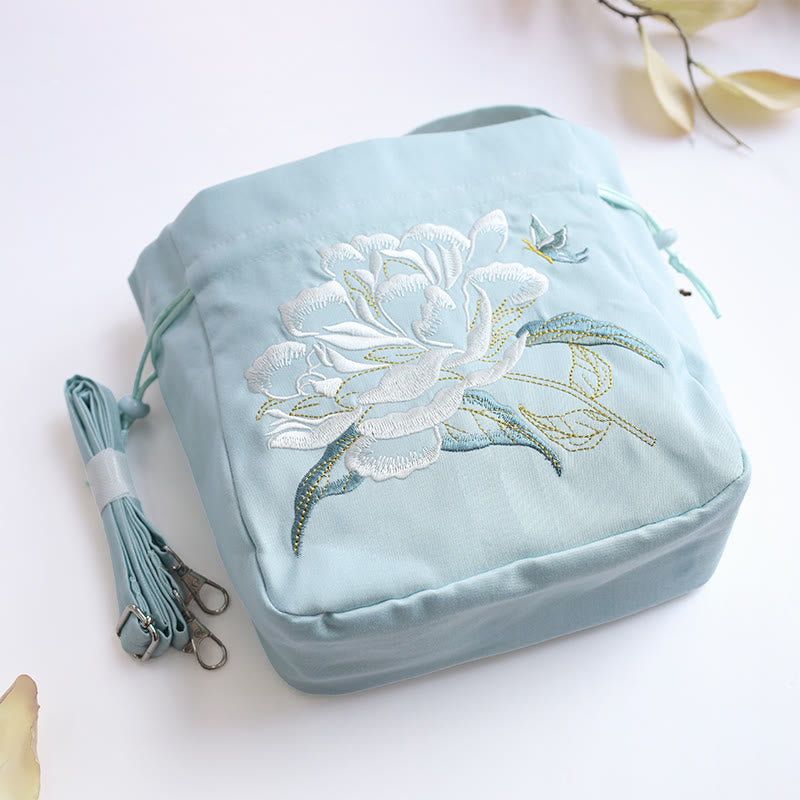 Buddha Stones Embroidered Flowers Wisteria Lily Cotton Linen Tote Crossbody Bag Shoulder Bag Handbag