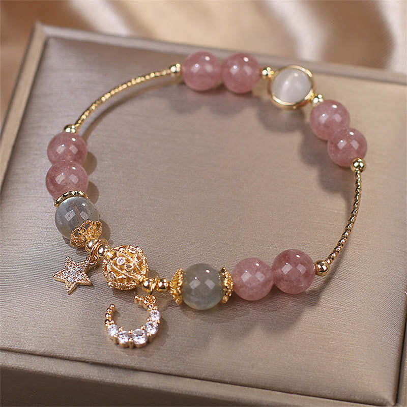 Buddha Stones Strawberry Quartz Moonstone Moon Star Love Bracelet - image 5