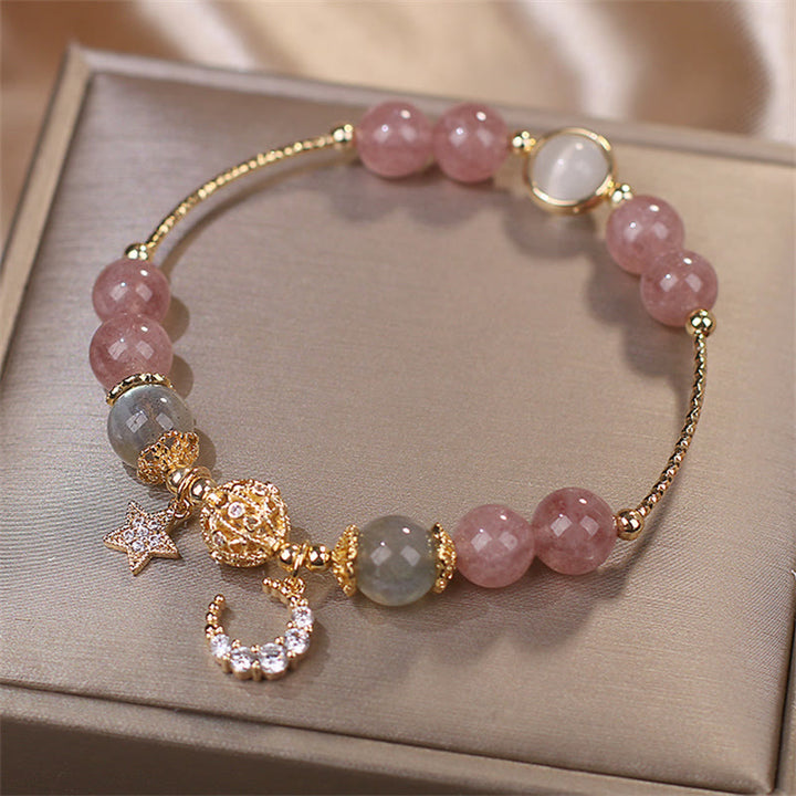 Buddha Stones Strawberry Quartz Moonstone Moon Star Love Bracelet - image 5