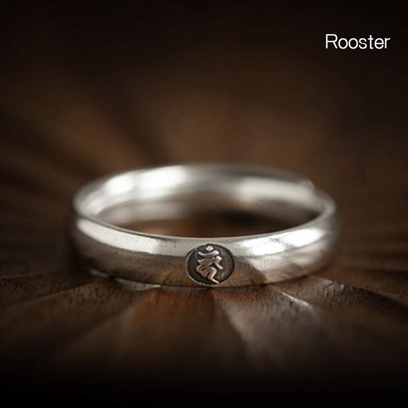 925 Sterling Silver Chinese Zodiac Natal Buddha Blessing Couple Ring - Rooster - Women - image 22