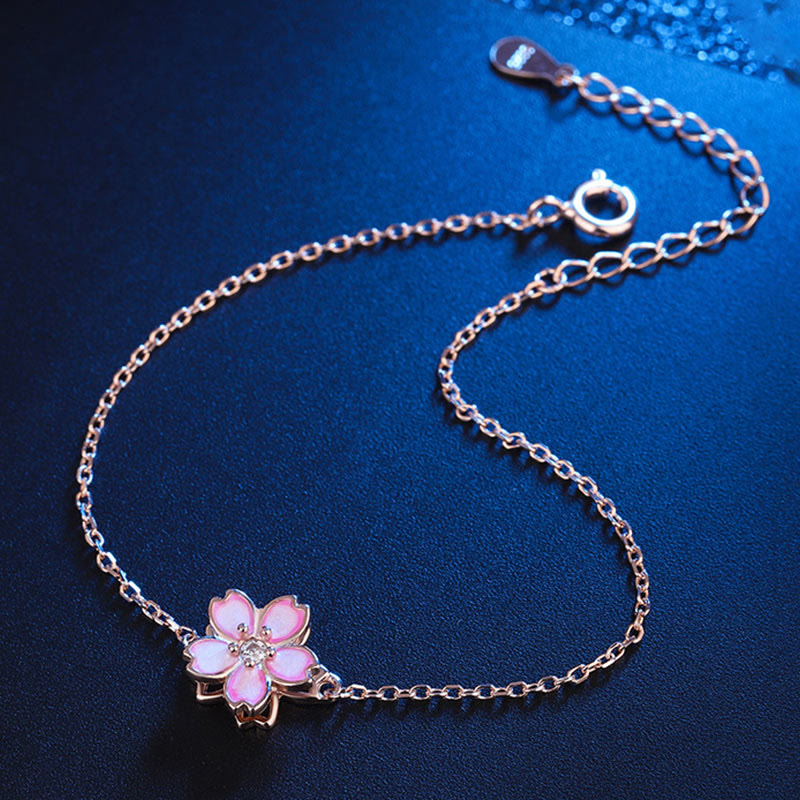 Buddha Stones 925 Sterling Silver Cherry Blossom Blessing Chain Bracelet Rotatable Ring - image 5