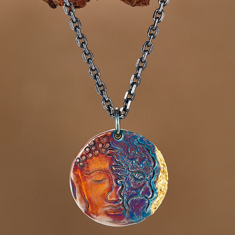 Buddha Stones 999 Sterling Silver 24K Gold Half Demon Half Buddha Compassion Necklace Pendant - image 3