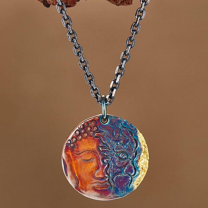 Buddha Stones 999 Sterling Silver 24K Gold Half Demon Half Buddha Compassion Necklace Pendant - image 3