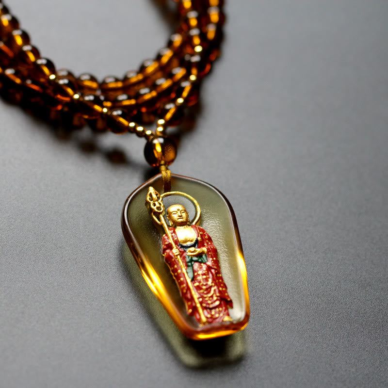 Buddha Stones Ksitigarbha Buddha Liuli Crystal Compassion Amulet Necklace Pendant - image 2