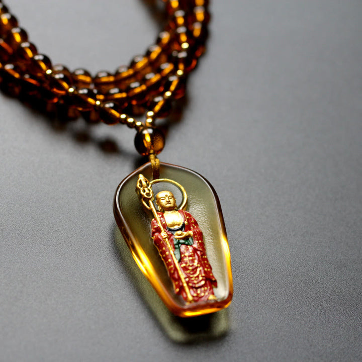 Buddha Stones Ksitigarbha Buddha Liuli Crystal Compassion Amulet Necklace Pendant - image 2