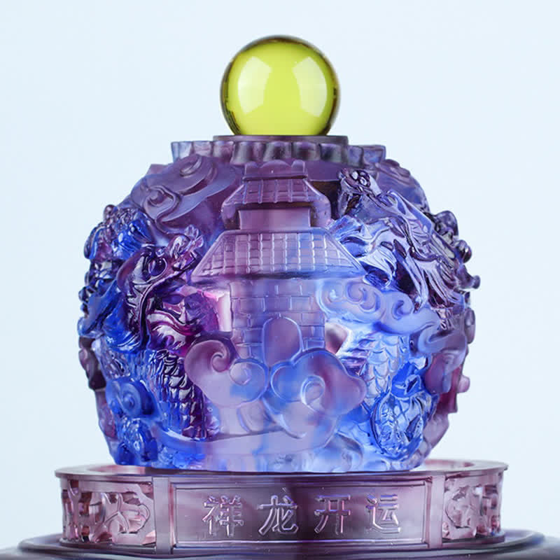 Feng Shui Auspicious Dragon Handmade Liuli Crystal Rotatable Art Piece Luck Home Office Decoration - image 3