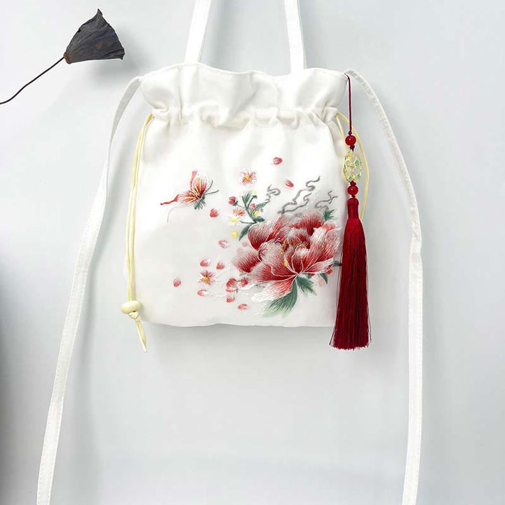 Buddha Stones Suzhou Embroidery Lotus Deer Epiphyllum Peony Rabbit Cotton Linen Tote Crossbody Bag Shoulder Bag Handbag