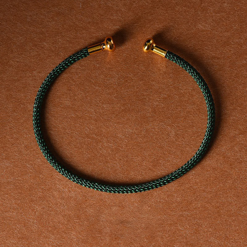 Buddha Stones Simple Design Handmade Luck Braid String Cuff Bracelet - Dark Green - image 27