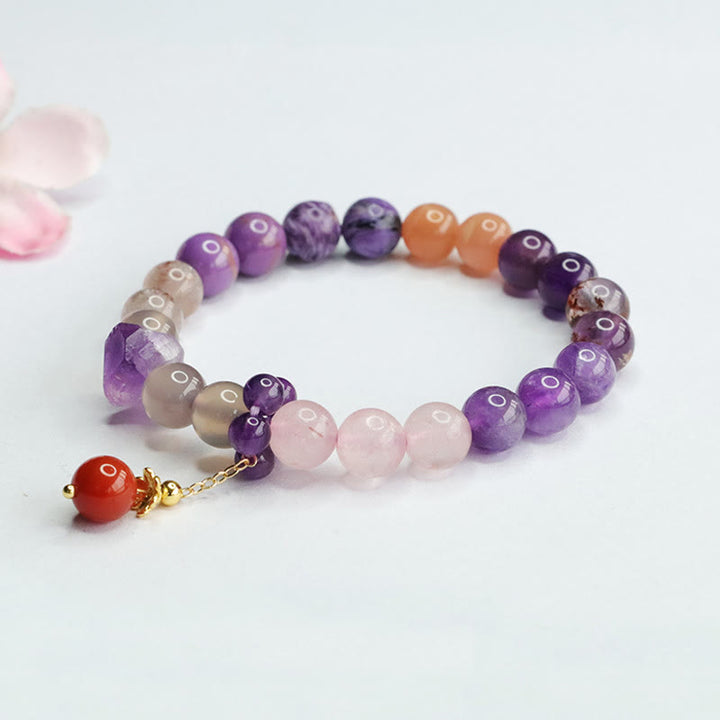 Buddha Stones Natural Amethyst Crystal Inner Peace Healing Bead Charm Bracelet