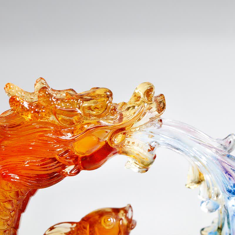 Feng Shui Dragon Koi Fish Handmade Liuli Crystal Art Piece Home Office Decoration - image 8