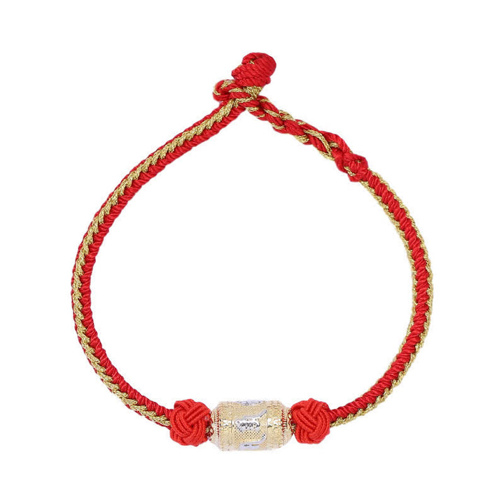 Buddha Stones 925 Sterling Silver Om Mani Padme Hum Prayer Wheel Luck Strength Red String Bracelet - image 4