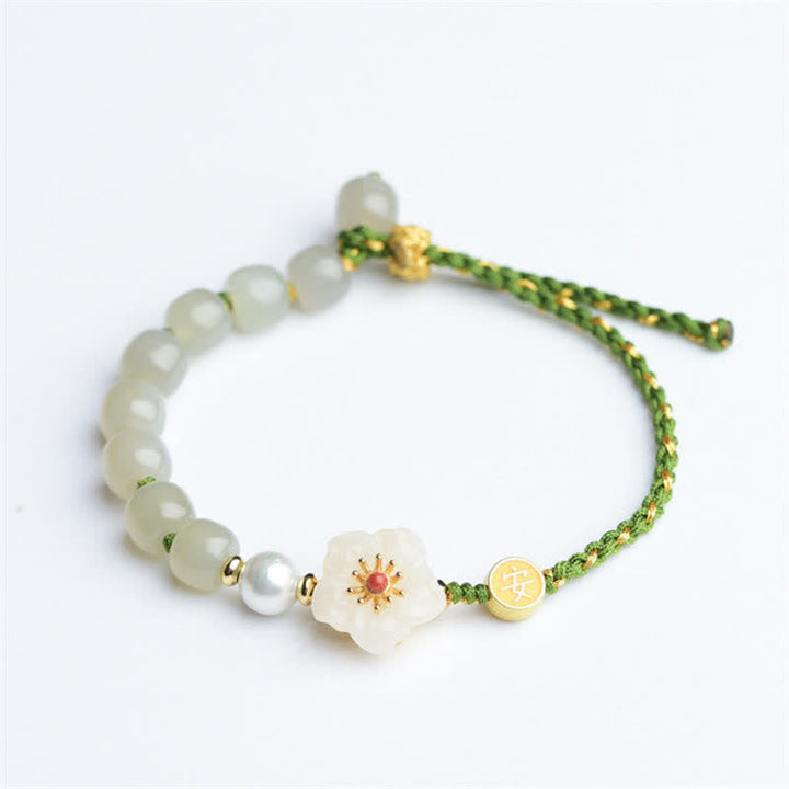 925 Sterling Silver Natural Hetian Jade Peach Blossom Luck Bracelet - image 8