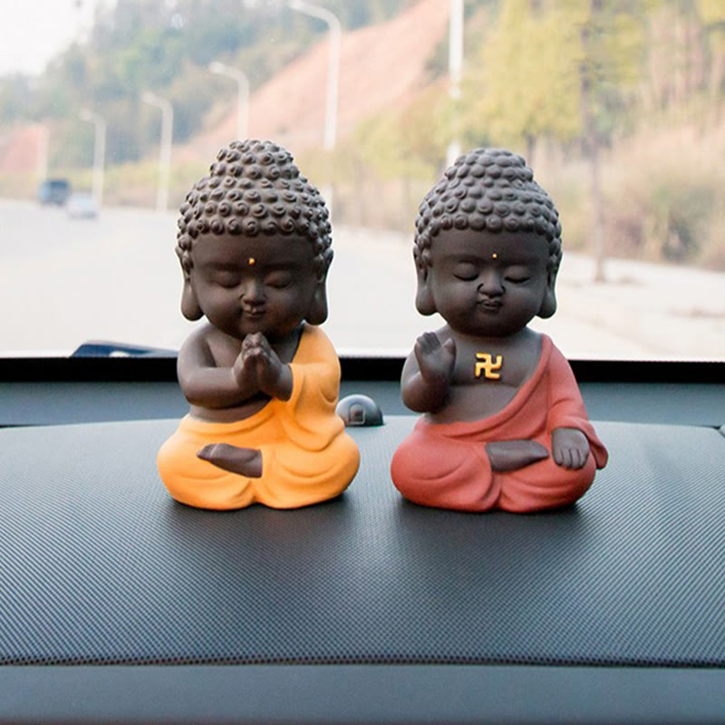 Buddha Stones Small Buddha Serenity Purple Clay Home Desk Decoration - image 25