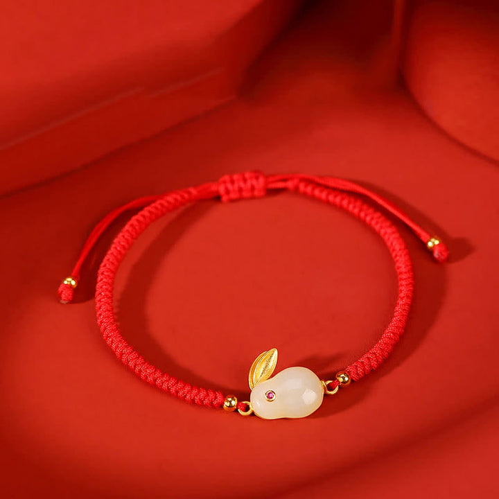 Buddha Stones 925 Sterling Silver Year of the Rabbit Hetian White Jade Luck Red String Protection Bracelet - Hetian White Jade(Protection♥Happiness)(Wrist Circumference 14-20cm) - image 0