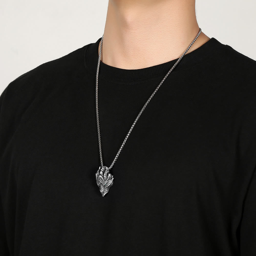 Buddha Stones Pure Tin Dragon Head Luck Protection Metal Necklace Pendant - image 6