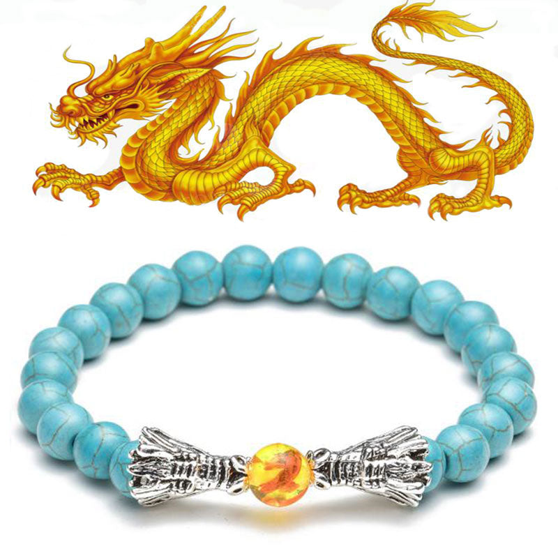 Buddha Stones White Turquoise Lava Rock Dragon Blessing Beaded Bracelet - image 18