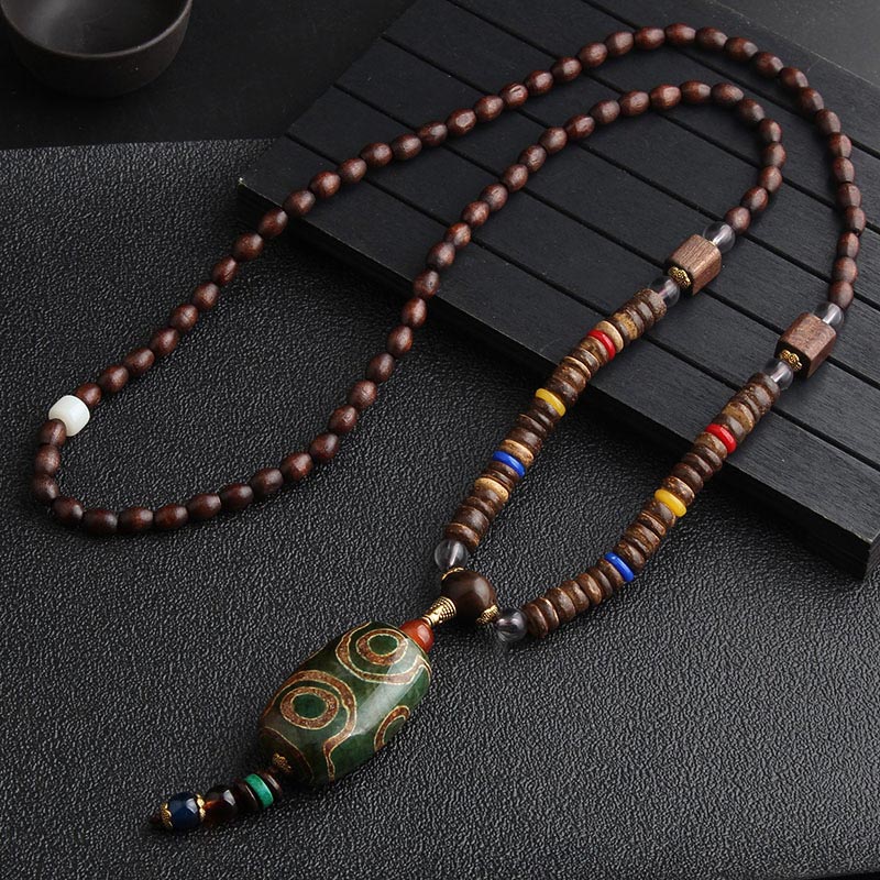 Buddha Stones Turquoise Dzi Bead Prayer Wheel Wenge Wood Meditation Necklace - Dzi Bead - image 5