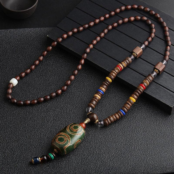 Buddha Stones Turquoise Dzi Bead Prayer Wheel Wenge Wood Meditation Necklace - Dzi Bead - image 5