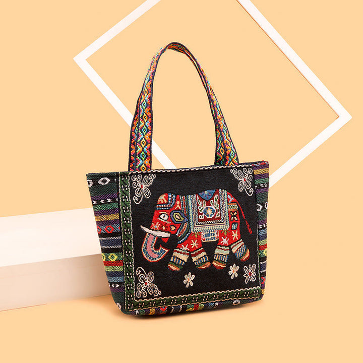 Elephant Butterfly Embroidered Large Capacity Canvas Tote Bag Shoulder Bag - image 14
