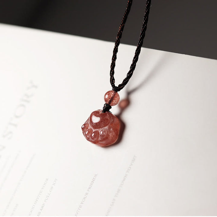 Buddha Stones Strawberry Quartz Lovely Cat Paw Claw Healing Necklace Pendant - Strawberry Quartz(Love♥Healing) - image 1