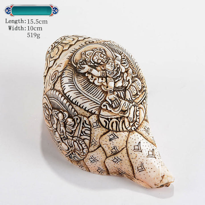Tibetan Handmade Engraved Shankha Buddha Avalokitesvara Conch Shell Wealth Decoration - Five God of Wealth 15.5*10cm - image 15
