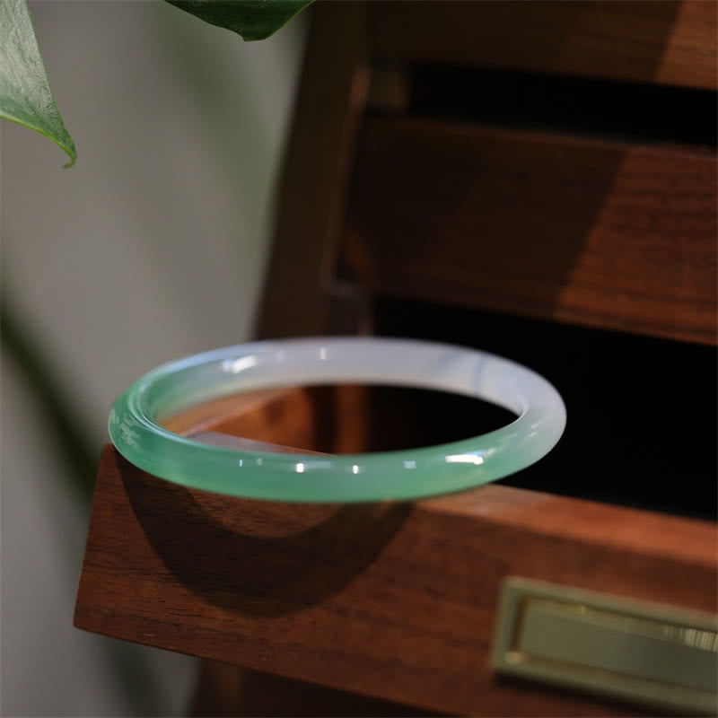 Buddha Stones Natural White And Green Chalcedony Agate Positive Cuff Bracelet Bangle - image 3